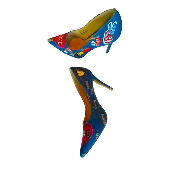 Penny Loves Kenny Mixed Denim Pump with embroidery patchwork accents. Si… - Picture 7 of 11